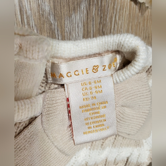 Baby's tan & white striped capped sleeve sweater dress, hat and cardigan 6-9M - Picture 3 of 16